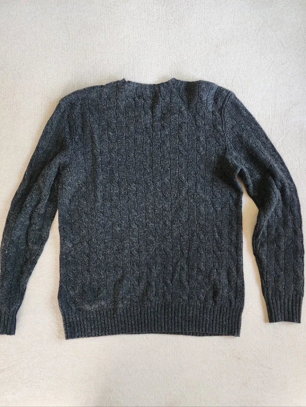 Polo by Ralph Lauren Wool Cashmere Dark Charcoal Cable-Knit Crewneck Sweater